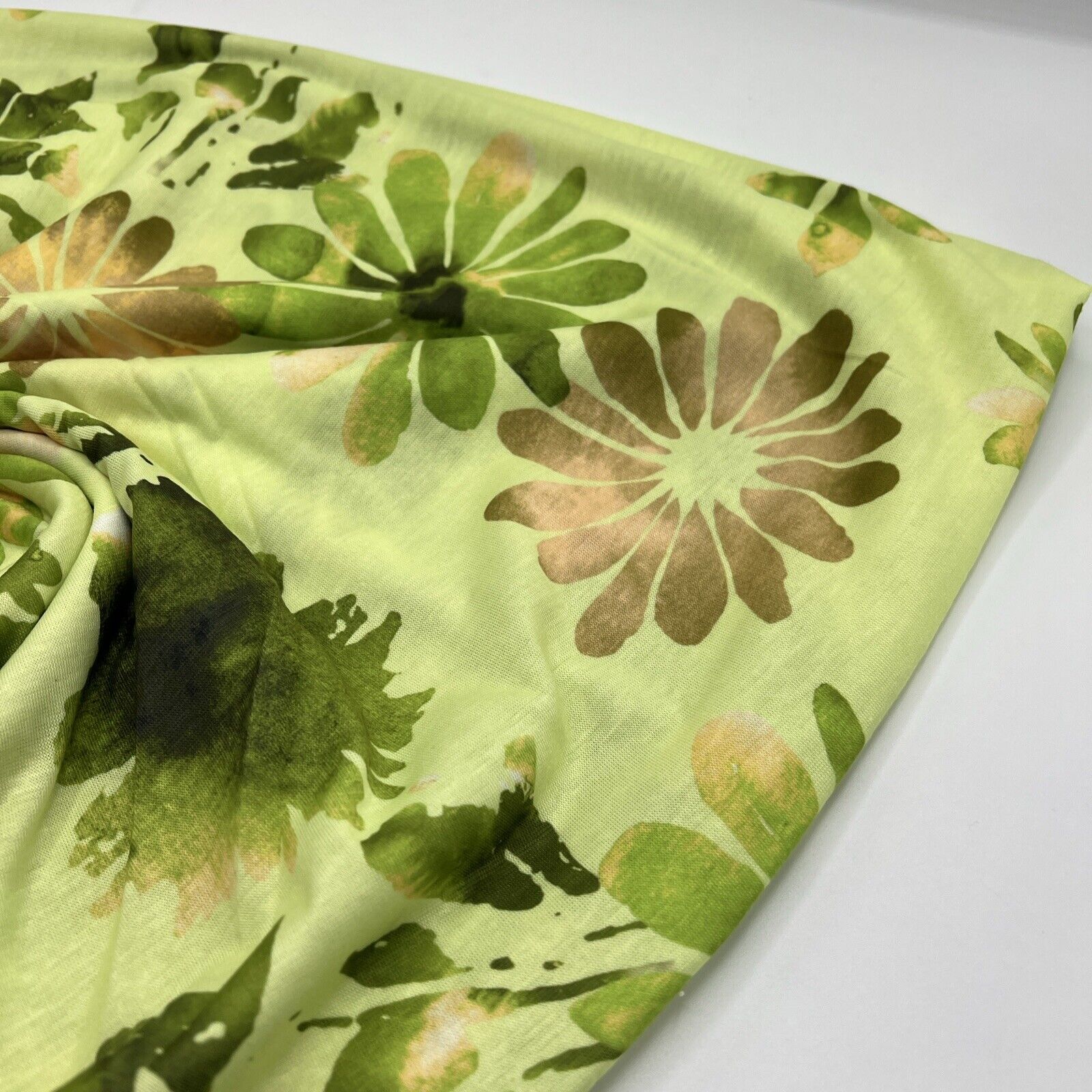 Bright Green Floral Print Spun Poly Stretch Fabric - T9 Fabrics