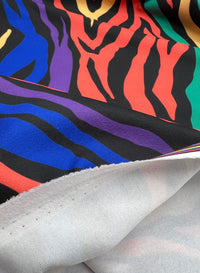 Bright Multi Animal Printed Scuba Crepe Jersey Fabric 4 Way Stretch - T9 Fabrics