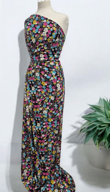 Bright Multi Colour Floral Lightweight Non Stretch Woven Fabric - T9 Fabrics