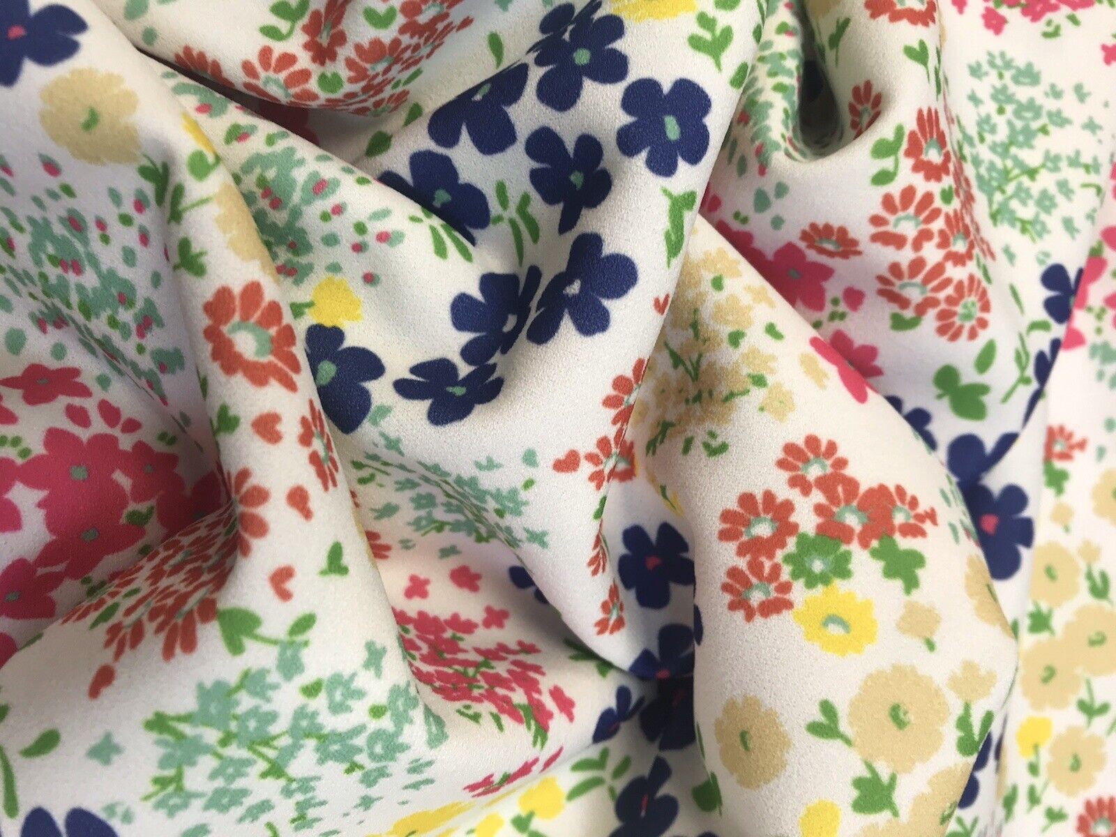 Bright Multi Colour Small Floral Printed Scuba Crepe Jersey Fabric 4 Way Stretch - T9 Fabrics