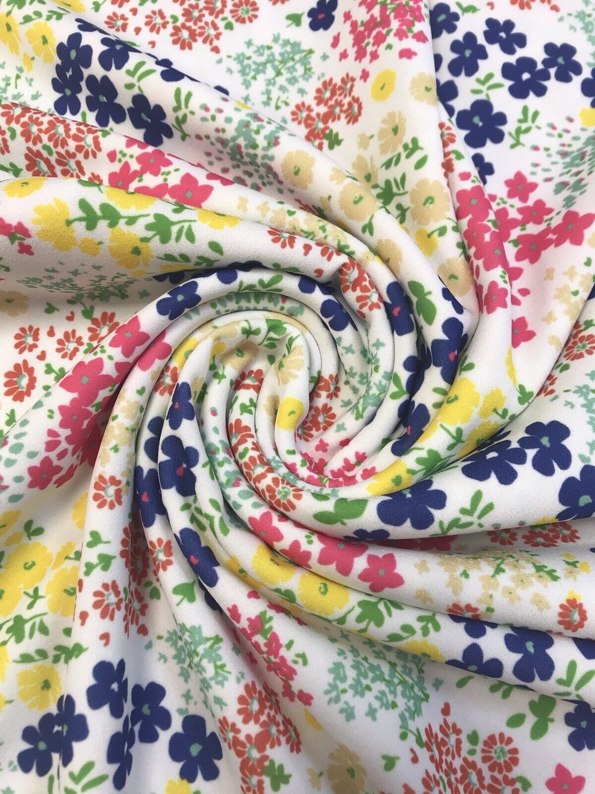 Bright Multi Colour Small Floral Printed Scuba Crepe Jersey Fabric 4 Way Stretch - T9 Fabrics