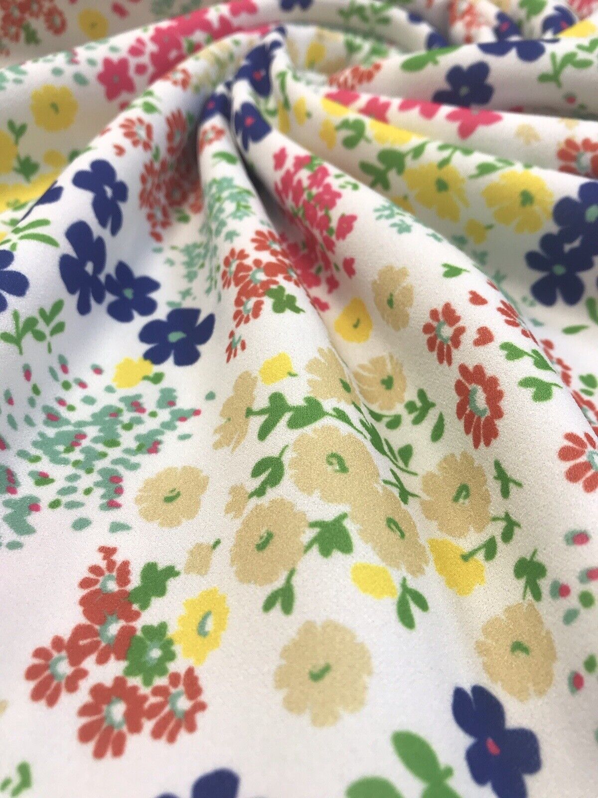 Bright Multi Colour Small Floral Printed Scuba Crepe Jersey Fabric 4 Way Stretch - T9 Fabrics