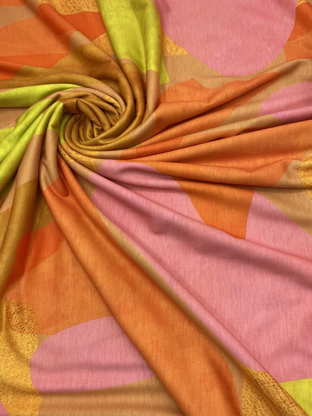 Bright Orange, Pink & Yellow Multi Print Spun Poly Stretch Fabric - T9 Fabrics