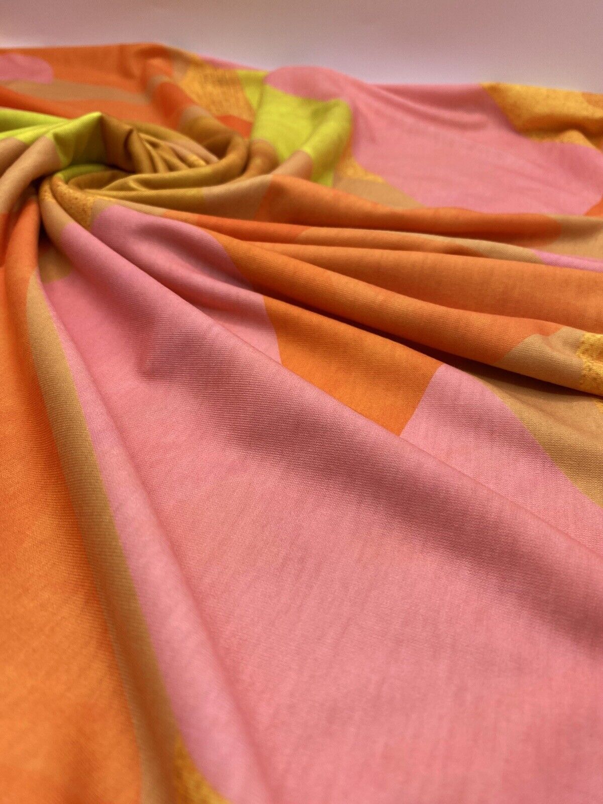 Bright Orange, Pink & Yellow Multi Print Spun Poly Stretch Fabric - T9 Fabrics