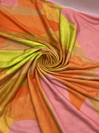 Bright Orange, Pink & Yellow Multi Print Spun Poly Stretch Fabric - T9 Fabrics