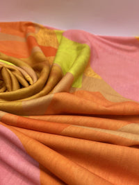 Bright Orange, Pink & Yellow Multi Print Spun Poly Stretch Fabric - T9 Fabrics