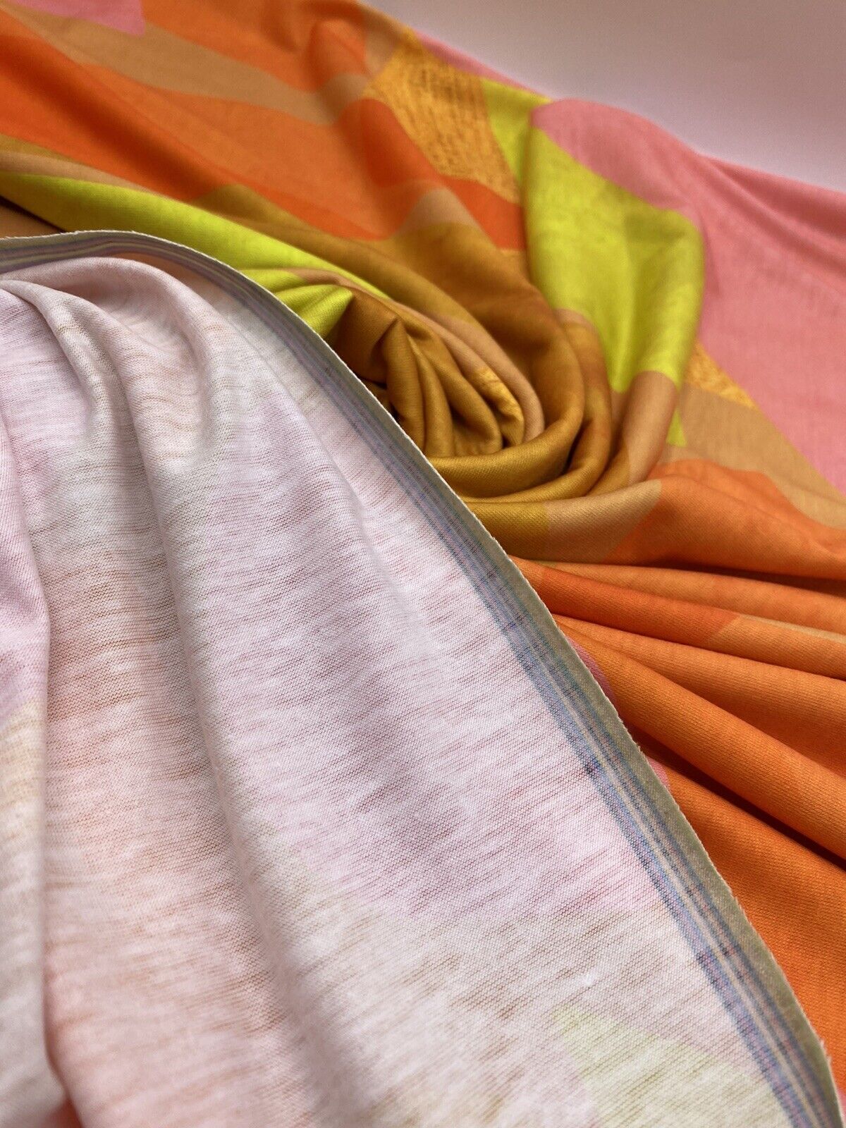 Bright Orange, Pink & Yellow Multi Print Spun Poly Stretch Fabric - T9 Fabrics