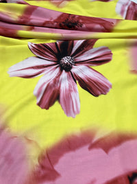 Bright Yellow Floral Print Soft Touch Stretch Fabrics - T9 Fabrics