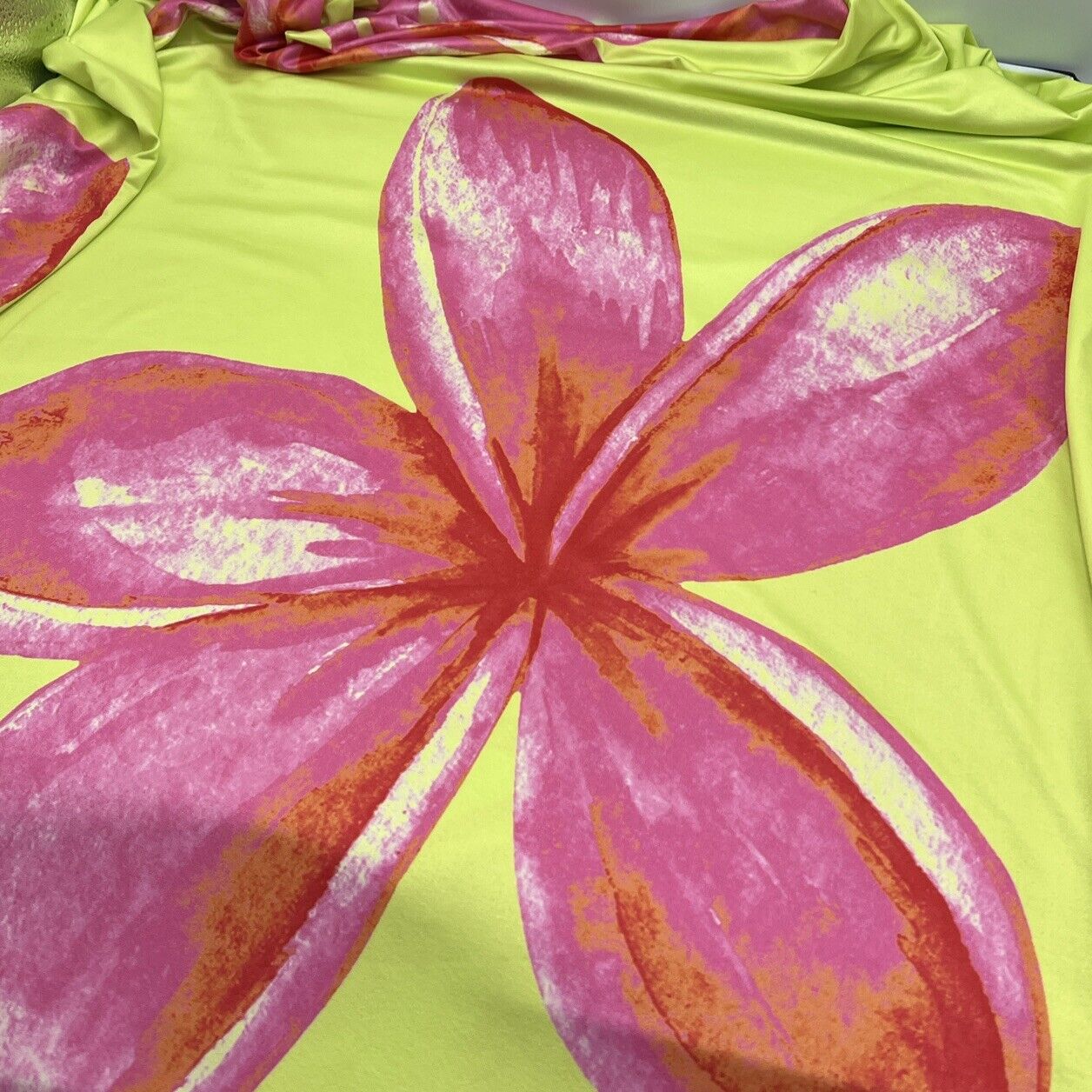 Bright Yellow Pink Large Floral Print Soft Touch Stretch Fabric - T9 Fabrics