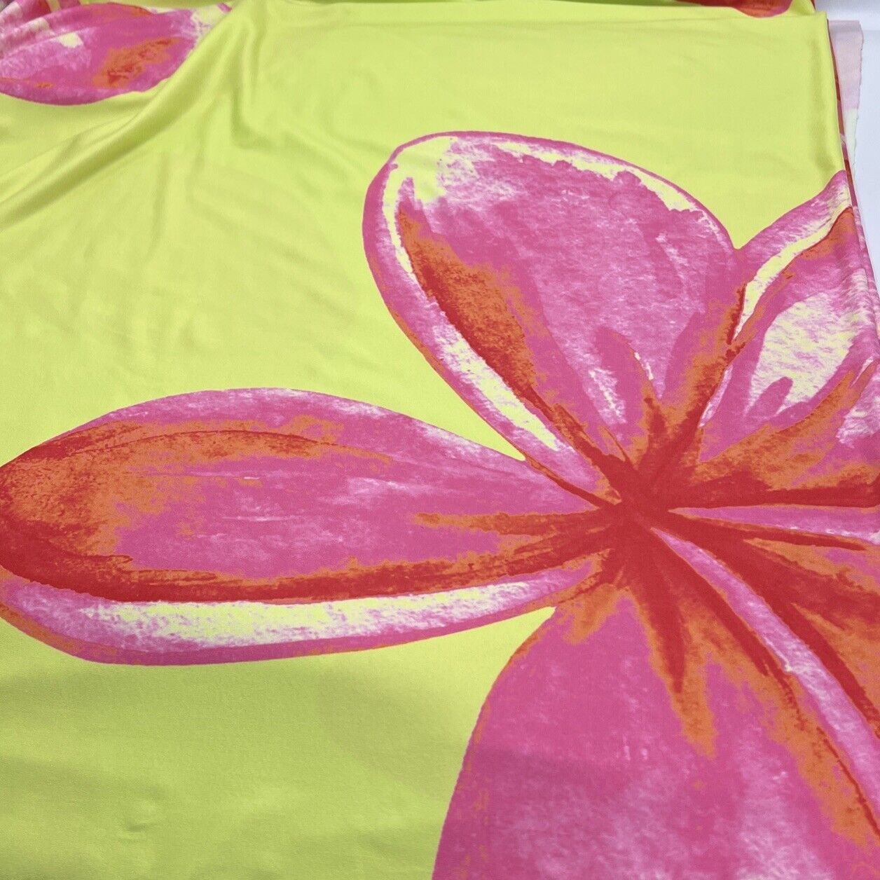 Bright Yellow Pink Large Floral Print Soft Touch Stretch Fabric - T9 Fabrics