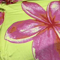 Bright Yellow Pink Large Floral Print Soft Touch Stretch Fabric - T9 Fabrics