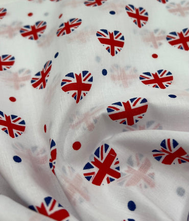 British Hearts Printed Poly Cotton 90 GSM 80/20 44 Inch Non Stretch - T9 Fabrics