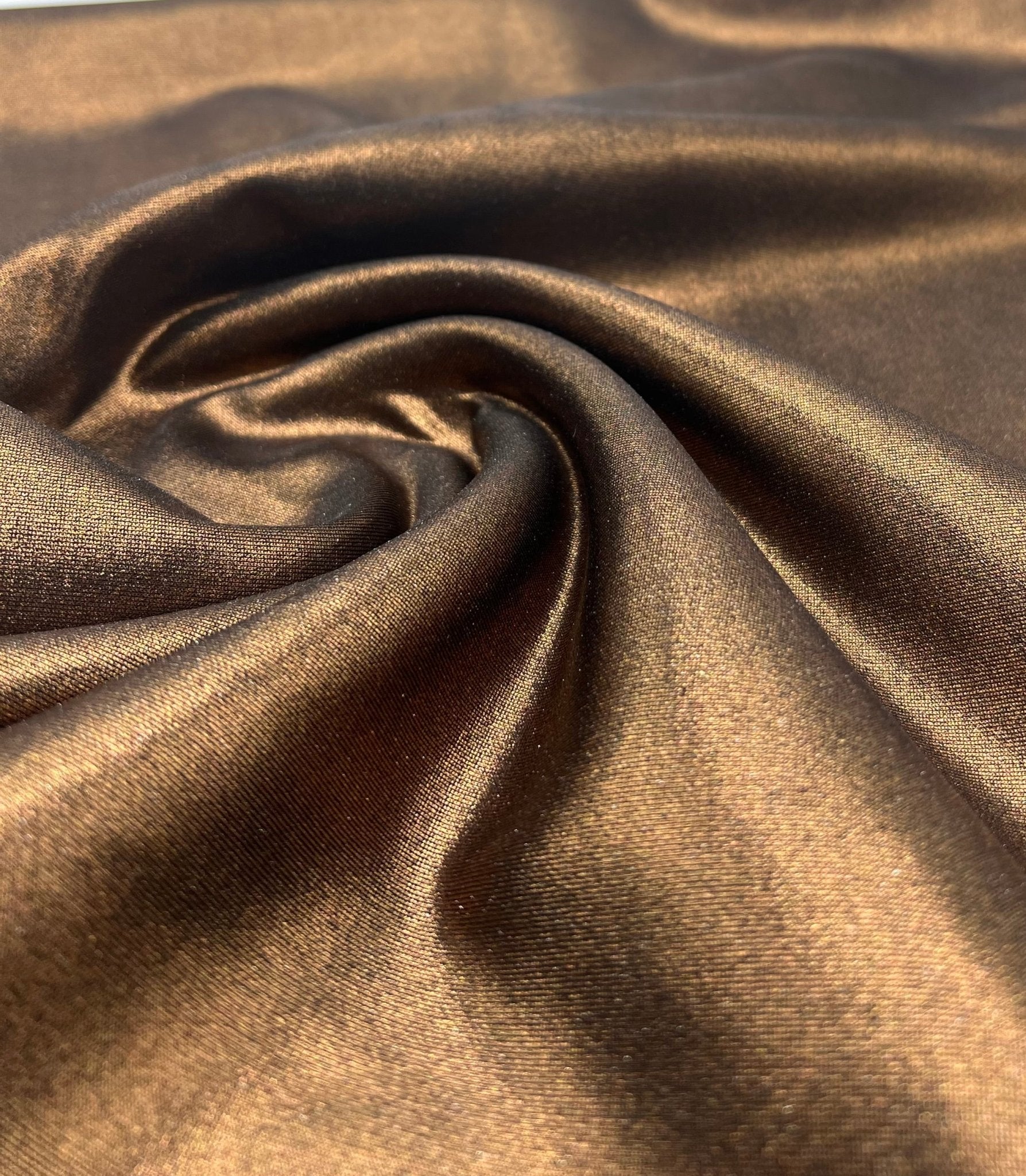 Bronze Metallic Printed Plain Scuba 2 Way Stretch Jersey Fabric - T9 Fabrics
