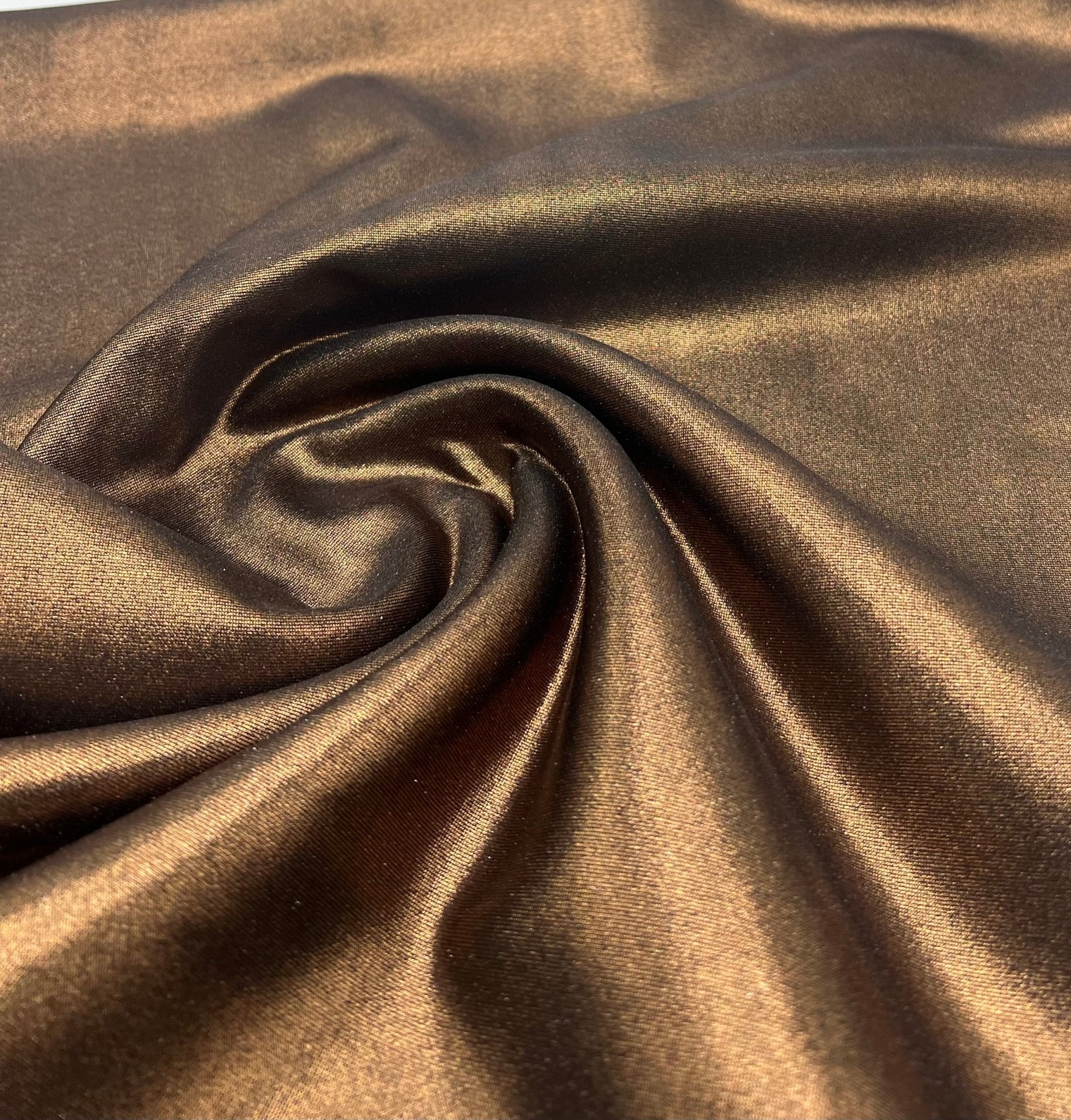 Bronze Metallic Printed Plain Scuba 2 Way Stretch Jersey Fabric - T9 Fabrics