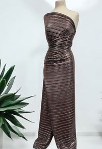Bronze Silver Metallic Foil Shiny Plisse Pleated Stretch Fabric - T9 Fabrics