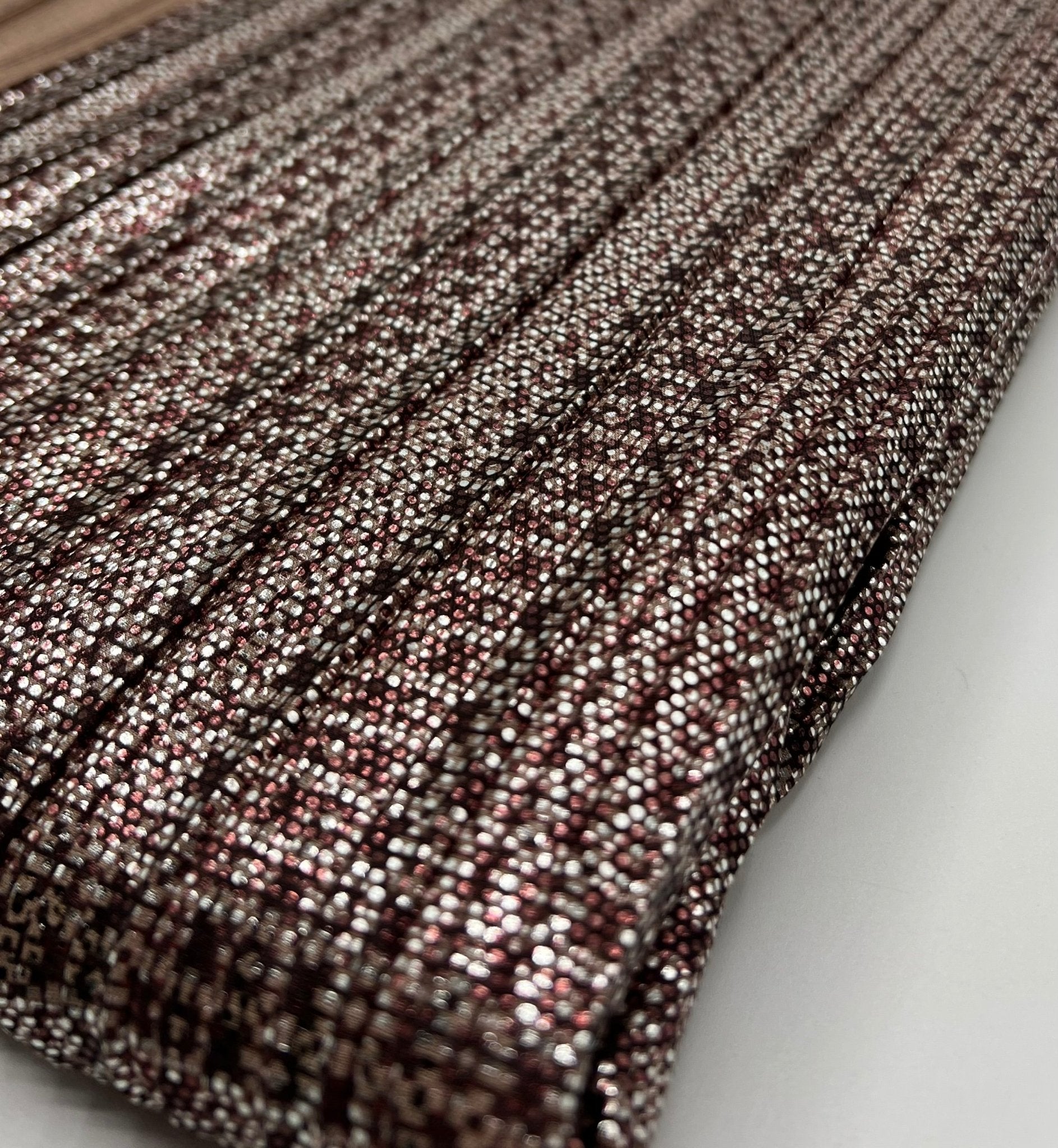 Bronze Silver Metallic Foil Shiny Plisse Pleated Stretch Fabric - T9 Fabrics