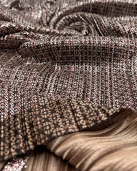 Bronze Silver Metallic Foil Shiny Plisse Pleated Stretch Fabric - T9 Fabrics