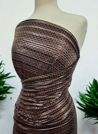 Bronze Silver Metallic Foil Shiny Plisse Pleated Stretch Fabric - T9 Fabrics