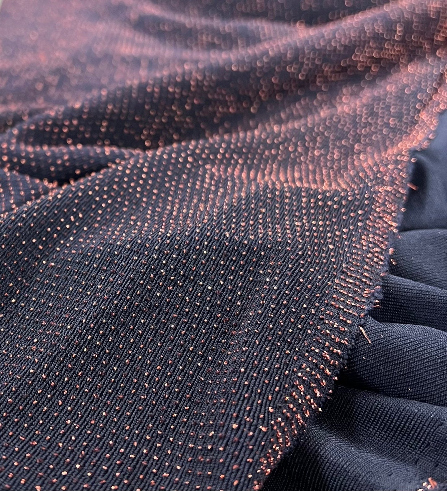 Bronze Thread Detail Navy Lurex Sparkle Metallic Stretch Knit Fabric - T9 Fabrics