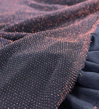 Bronze Thread Detail Navy Lurex Sparkle Metallic Stretch Knit Fabric - T9 Fabrics