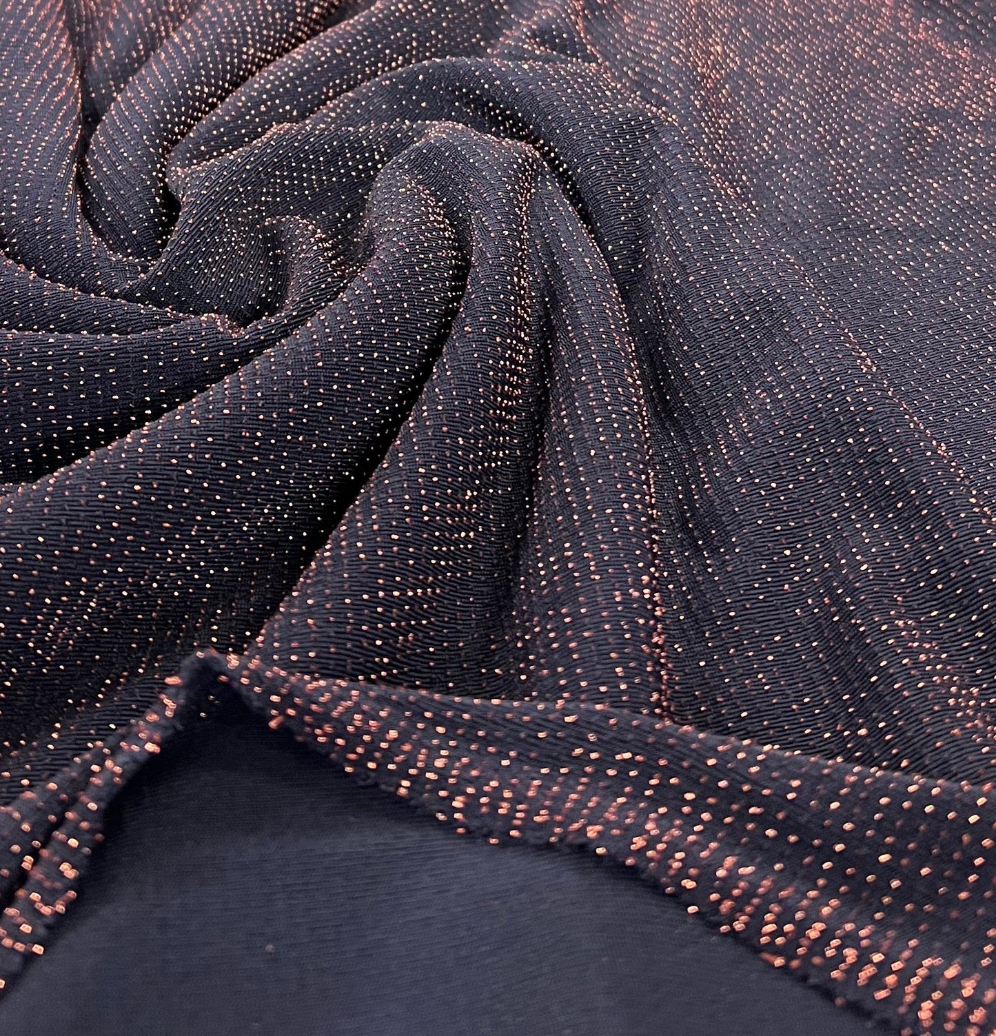 Bronze Thread Detail Navy Lurex Sparkle Metallic Stretch Knit Fabric - T9 Fabrics