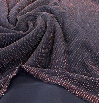 Bronze Thread Detail Navy Lurex Sparkle Metallic Stretch Knit Fabric - T9 Fabrics