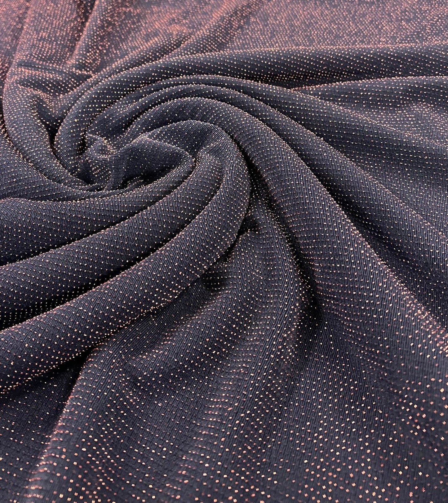 Bronze Thread Detail Navy Lurex Sparkle Metallic Stretch Knit Fabric - T9 Fabrics