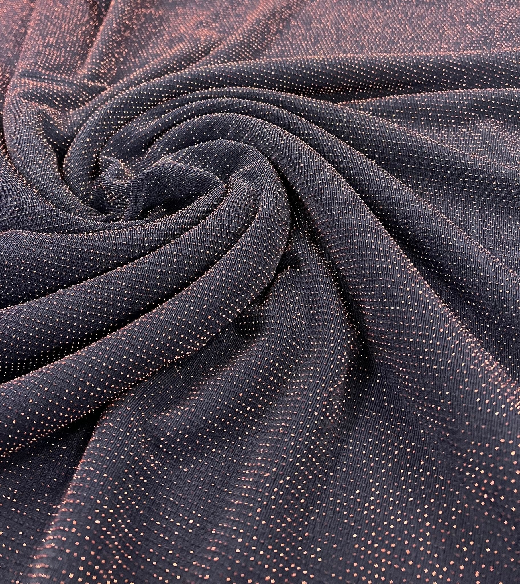 Bronze Thread Detail Navy Lurex Sparkle Metallic Stretch Knit Fabric - T9 Fabrics