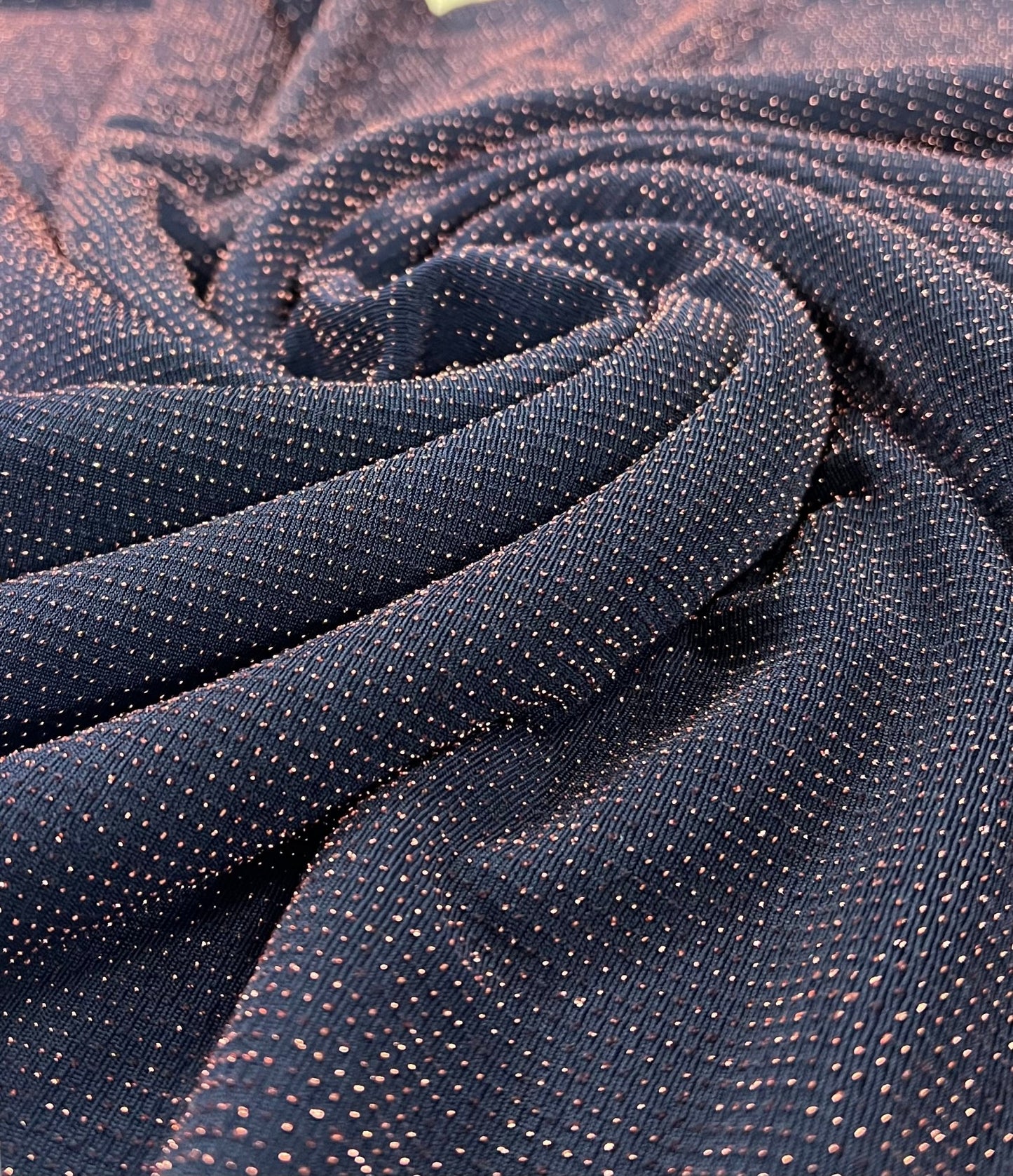Bronze Thread Detail Navy Lurex Sparkle Metallic Stretch Knit Fabric - T9 Fabrics