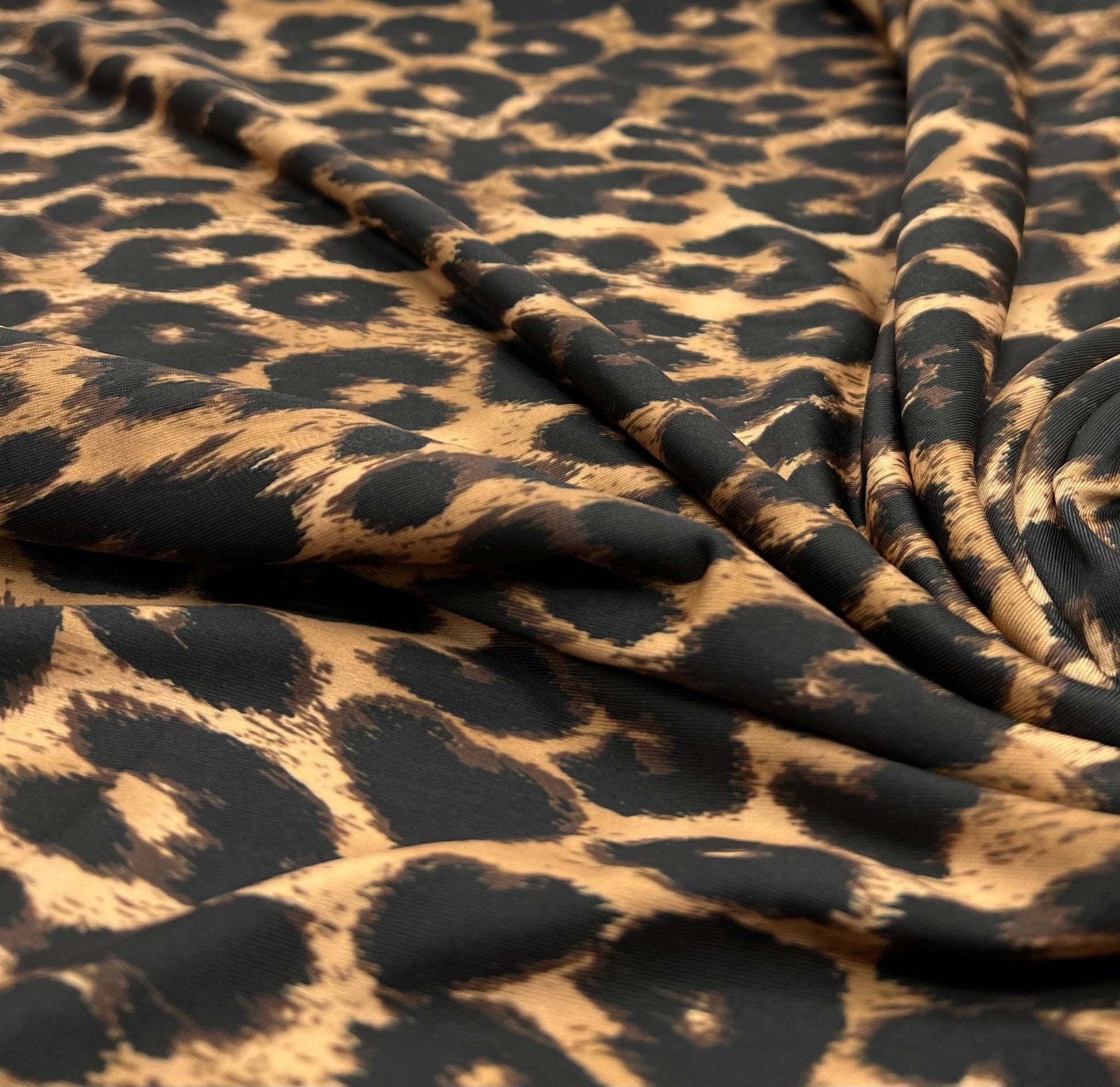Brown Black Leopard Print Soft Touch 4 Way Stretch Fabric - T9 Fabrics