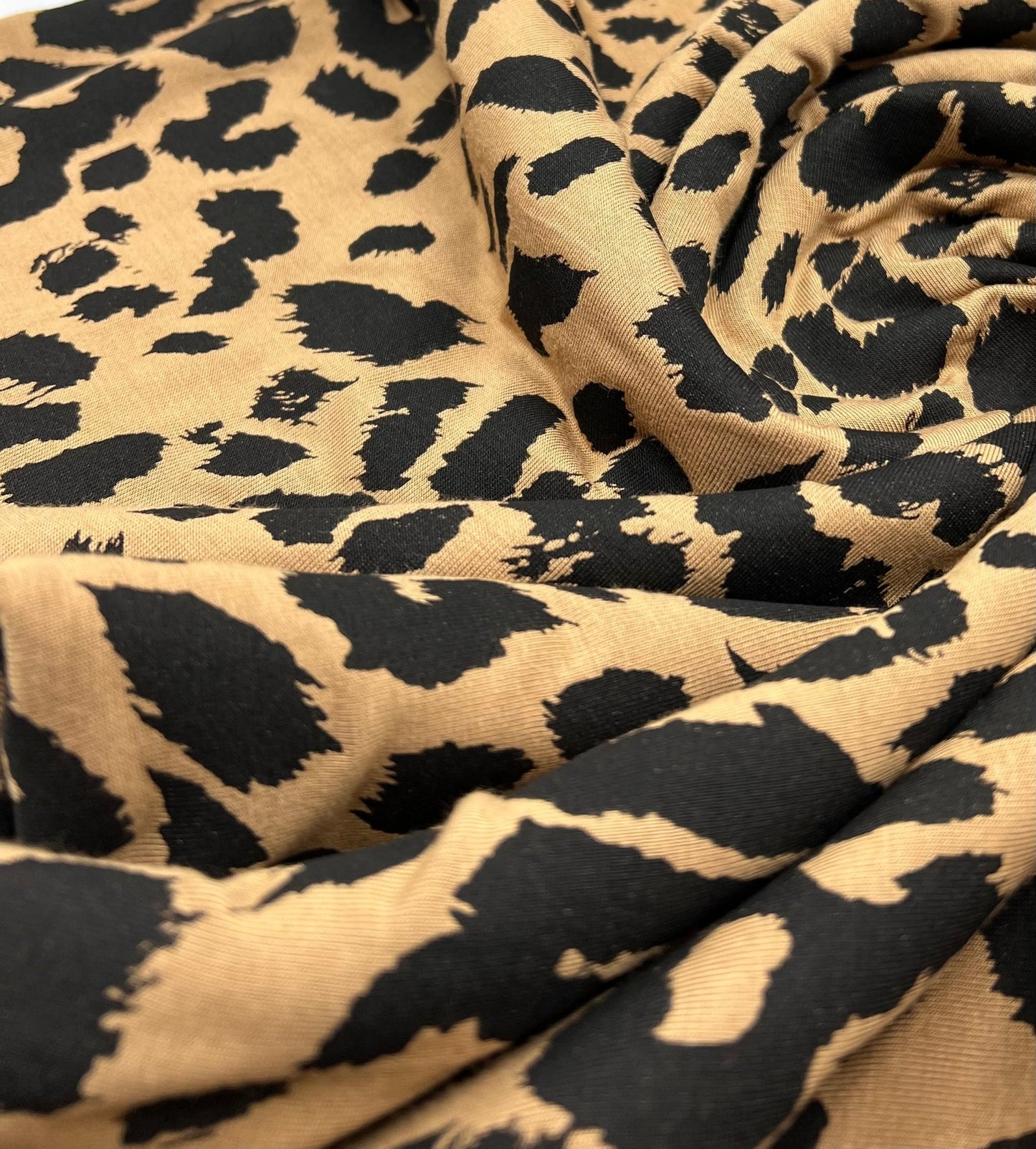 Brown Black Leopard Print Viscose Elastane Fabric - T9 Fabrics