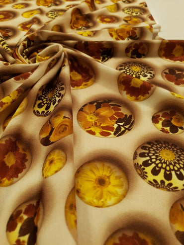 Brown Flower Stones Print Lightweight Jersey Crepe Fabric 4 Way Stretch - T9 Fabrics