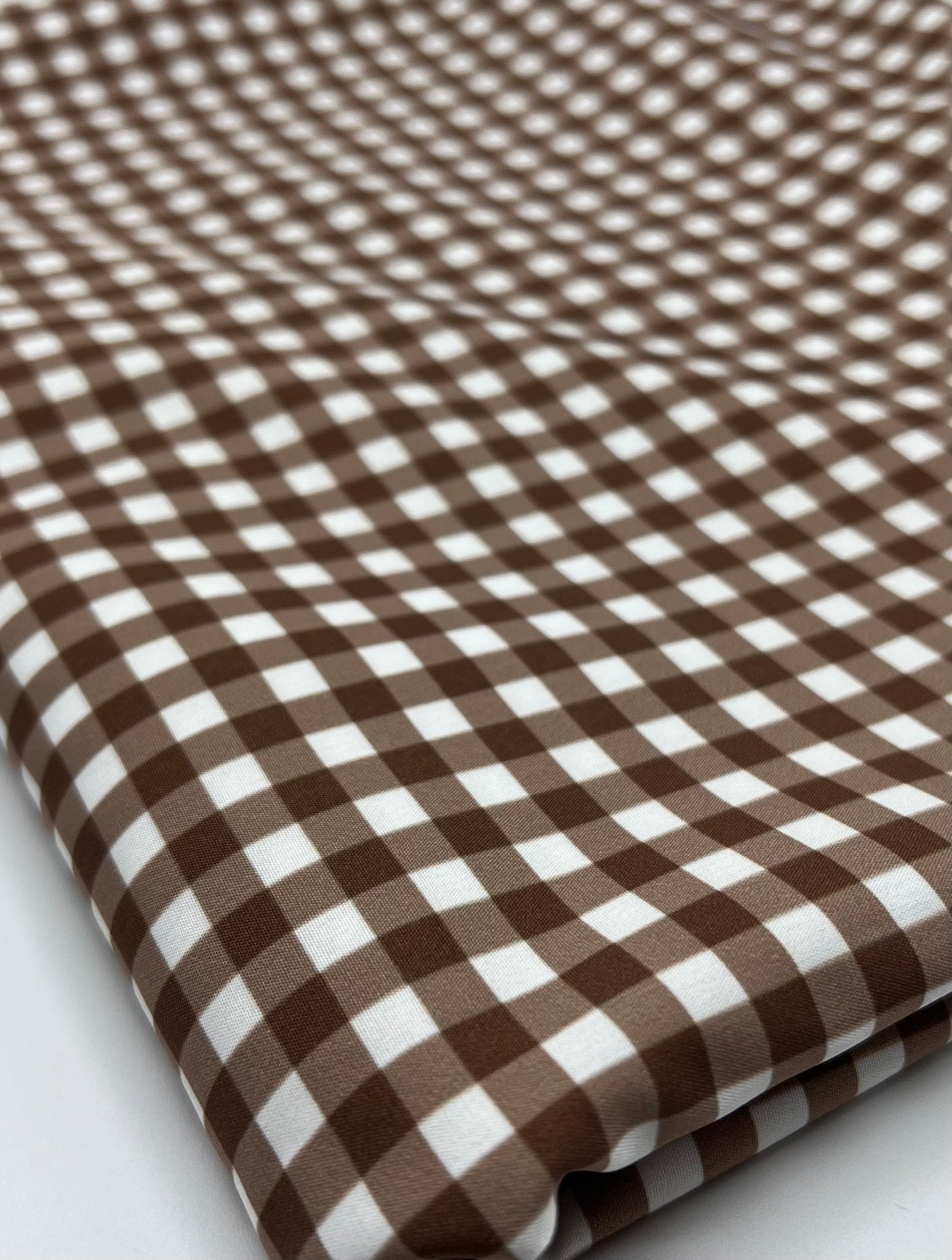 Brown Gingham Non Stretch Woven Fabric - T9 Fabrics