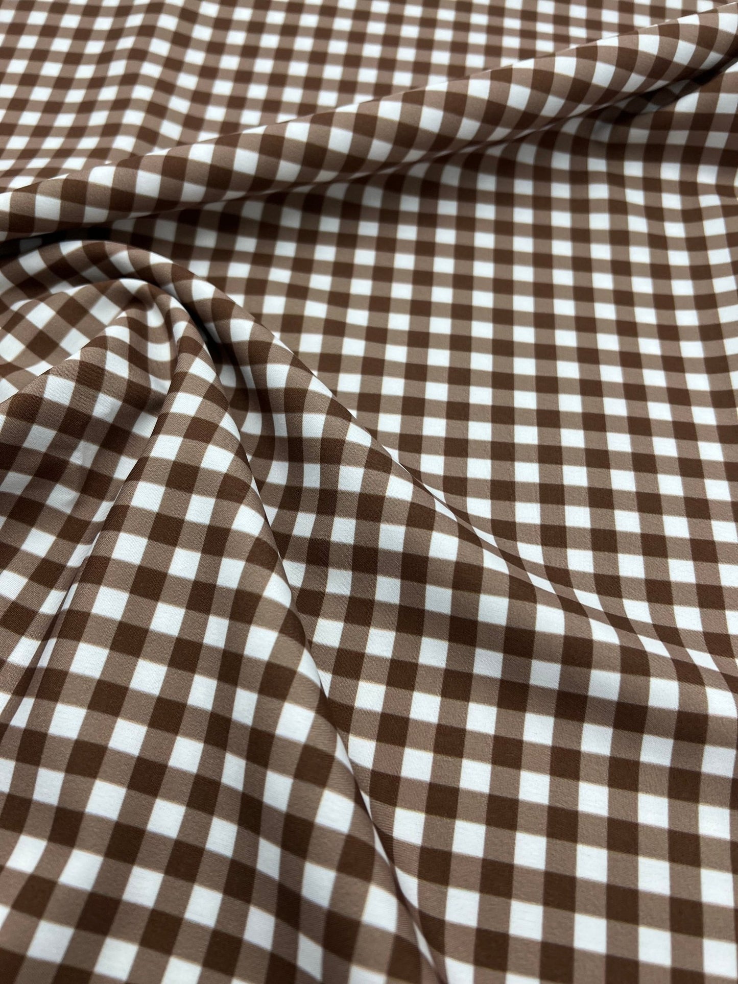 Brown Gingham Non Stretch Woven Fabric - T9 Fabrics
