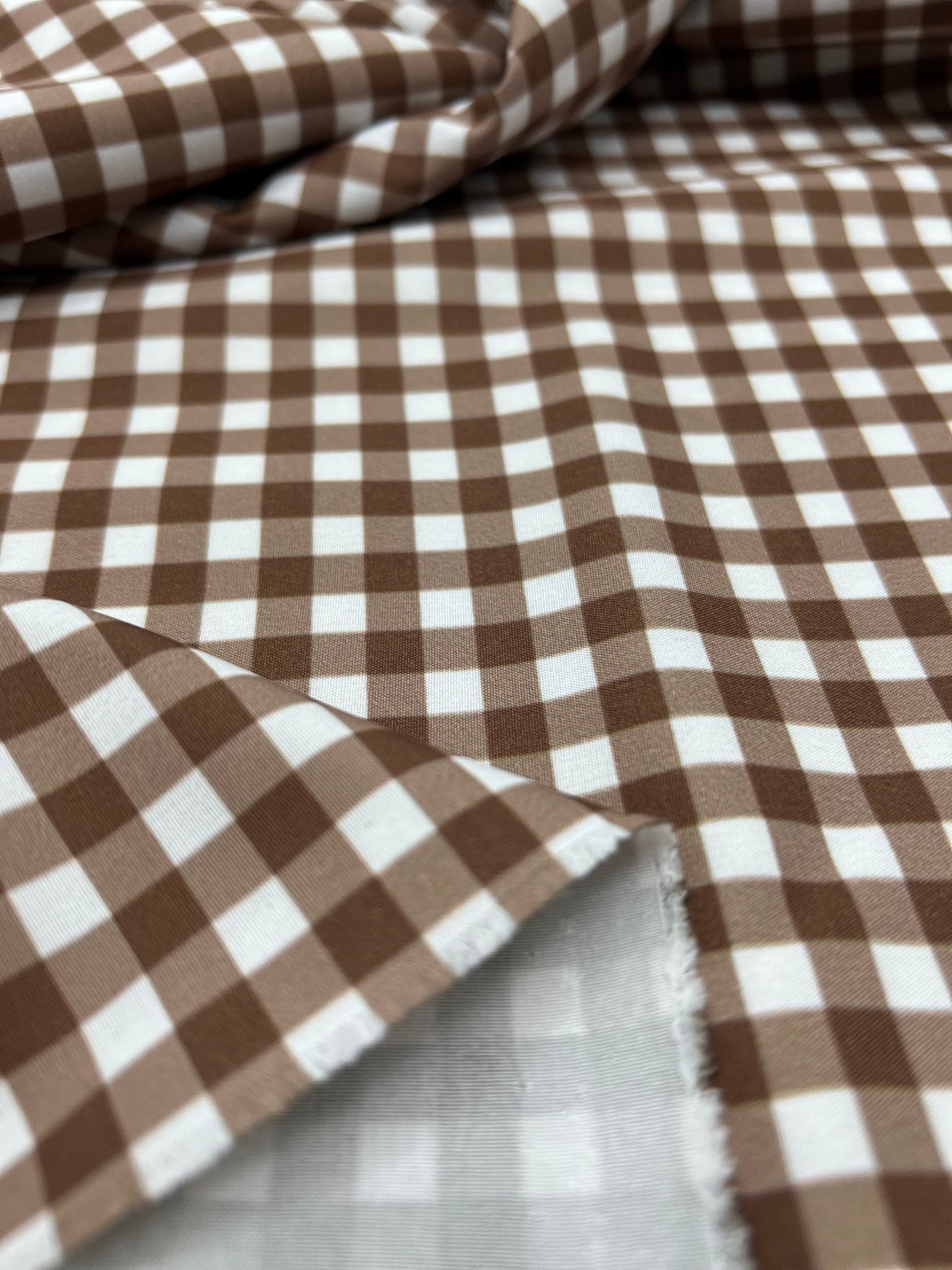 Brown Gingham Non Stretch Woven Fabric - T9 Fabrics