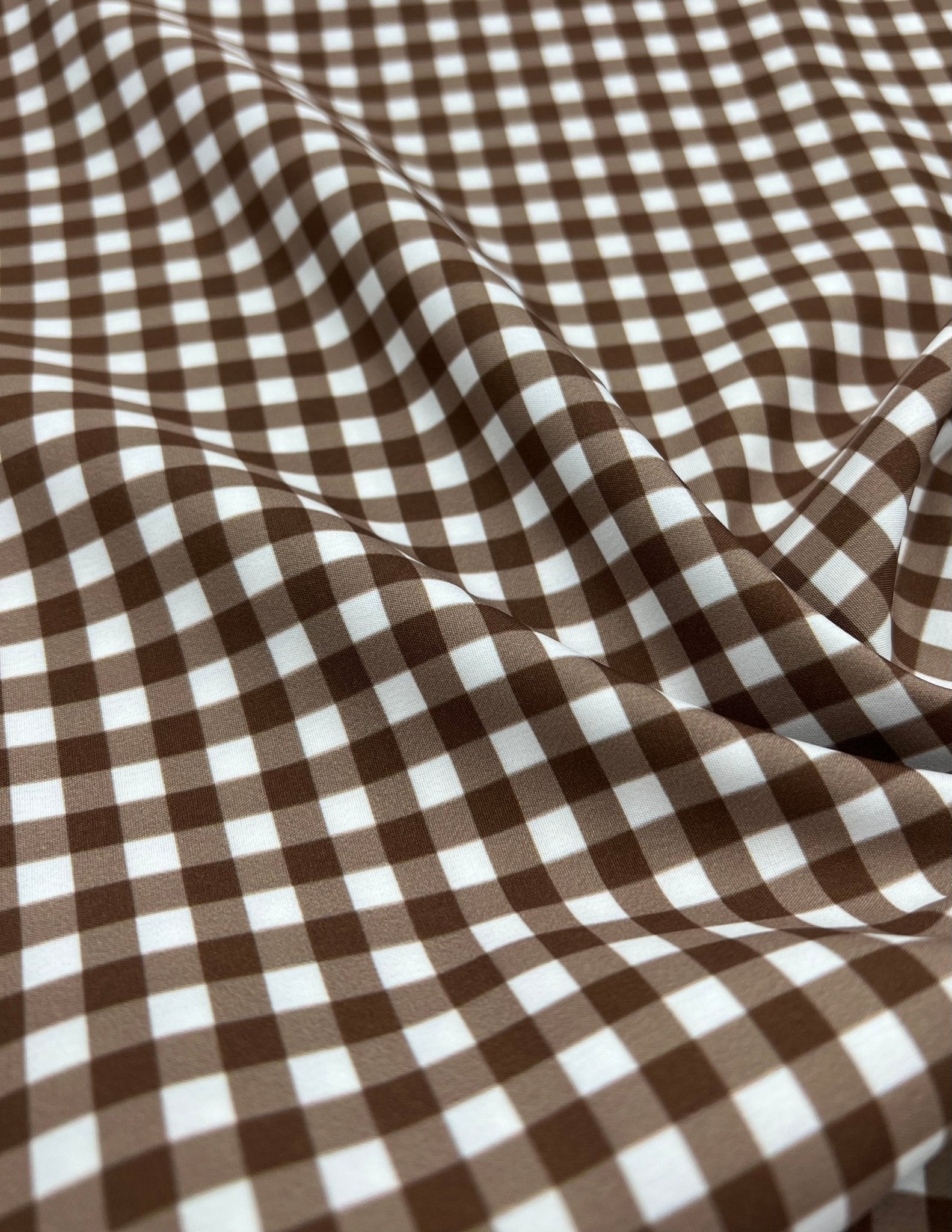 Brown Gingham Non Stretch Woven Fabric - T9 Fabrics