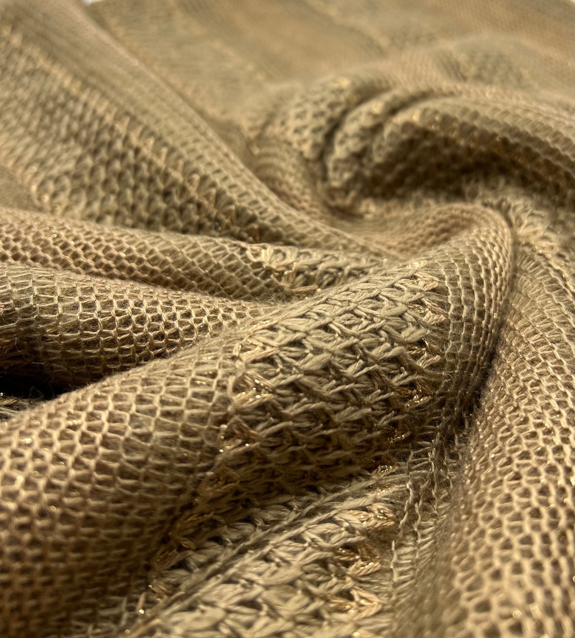 Brown Green Gold Stripe Knitted Stretch Fabric - T9 Fabrics