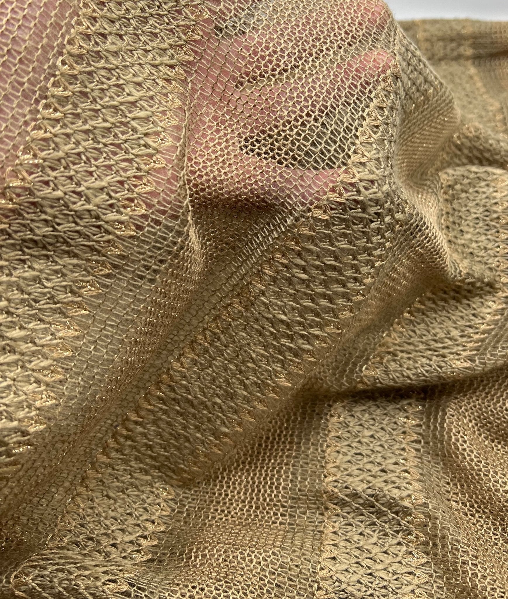 Brown Green Gold Stripe Knitted Stretch Fabric - T9 Fabrics