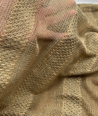 Brown Green Gold Stripe Knitted Stretch Fabric - T9 Fabrics