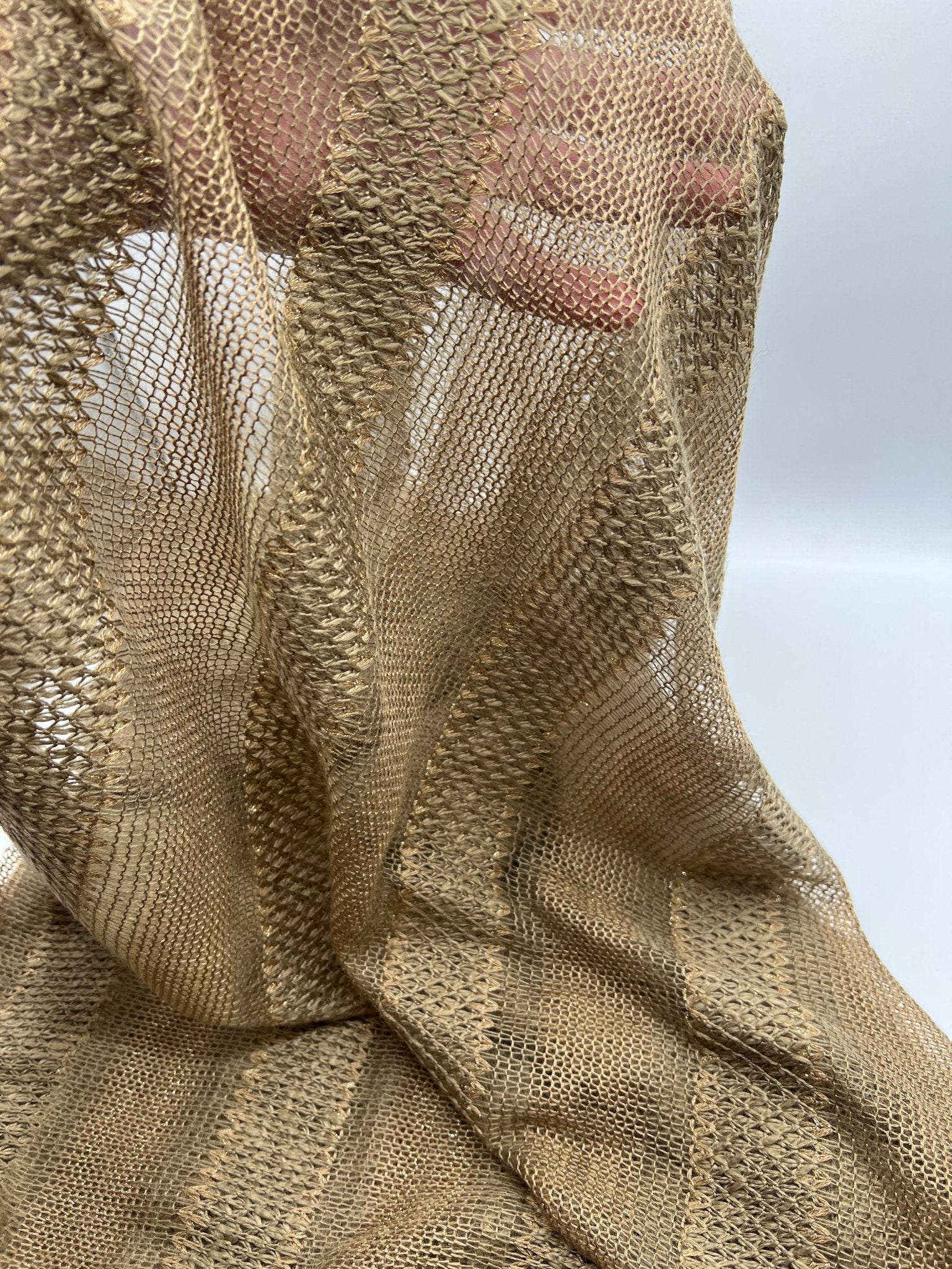 Brown Green Gold Stripe Knitted Stretch Fabric - T9 Fabrics