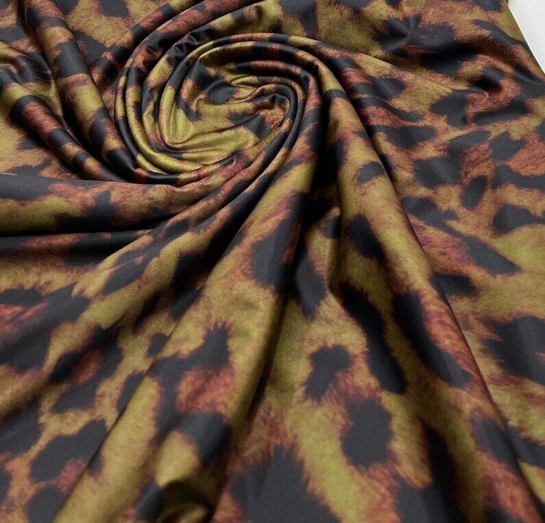 Brown Green Tint Leopard Print Soft Touch Stretch Fabric - T9 Fabrics