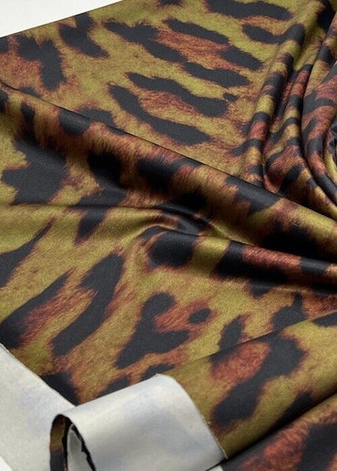 Brown Green Tint Leopard Print Soft Touch Stretch Fabric - T9 Fabrics