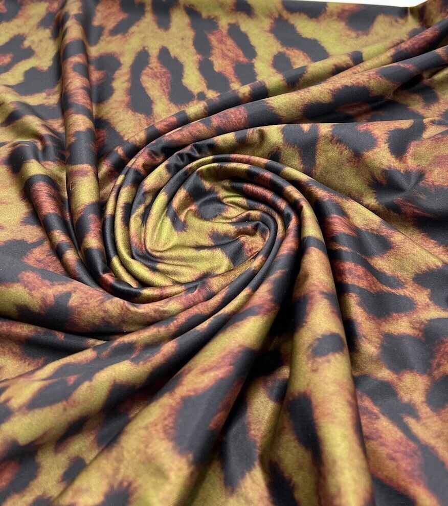 Brown Green Tint Leopard Print Soft Touch Stretch Fabric - T9 Fabrics