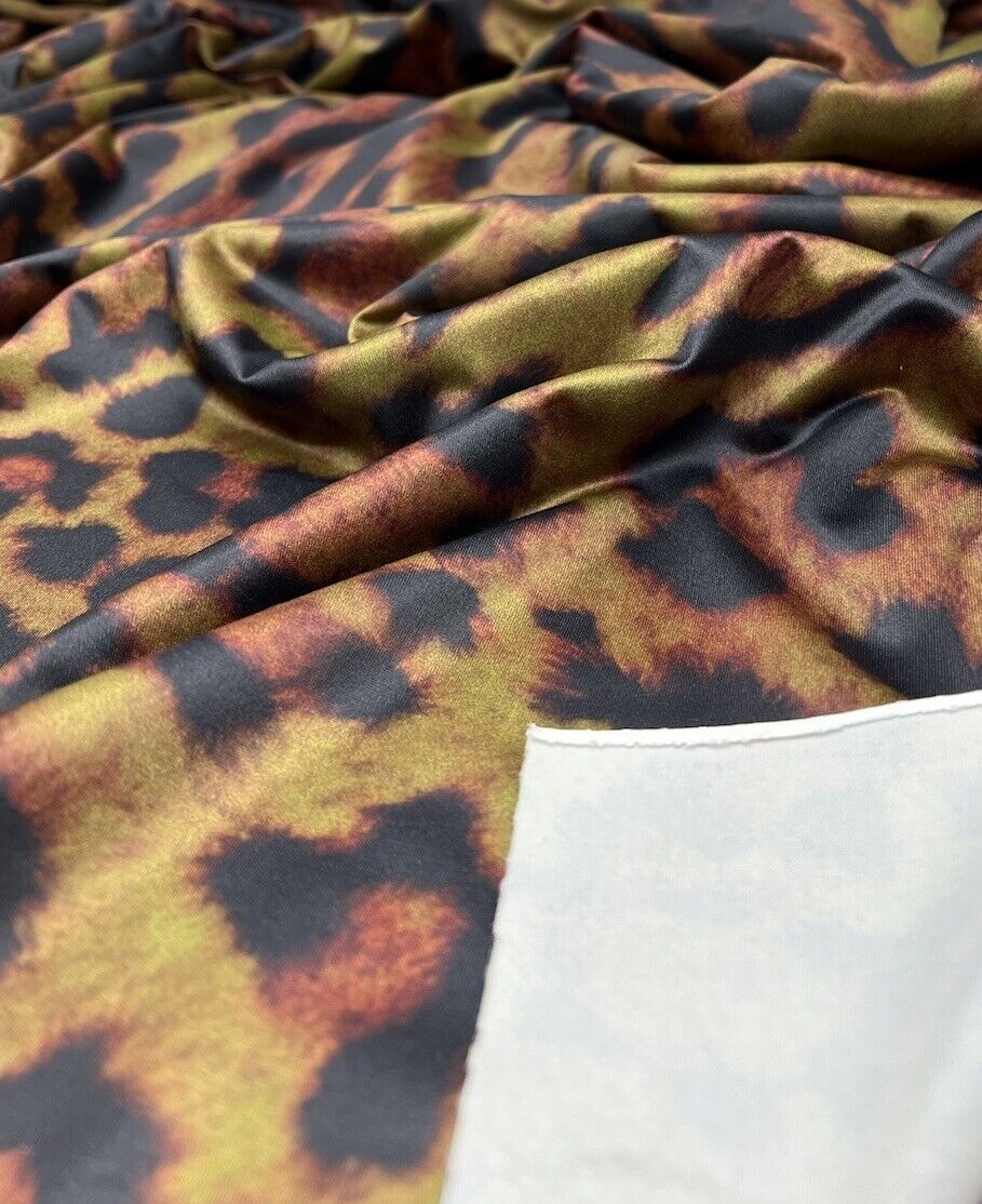 Brown Green Tint Leopard Print Soft Touch Stretch Fabric - T9 Fabrics