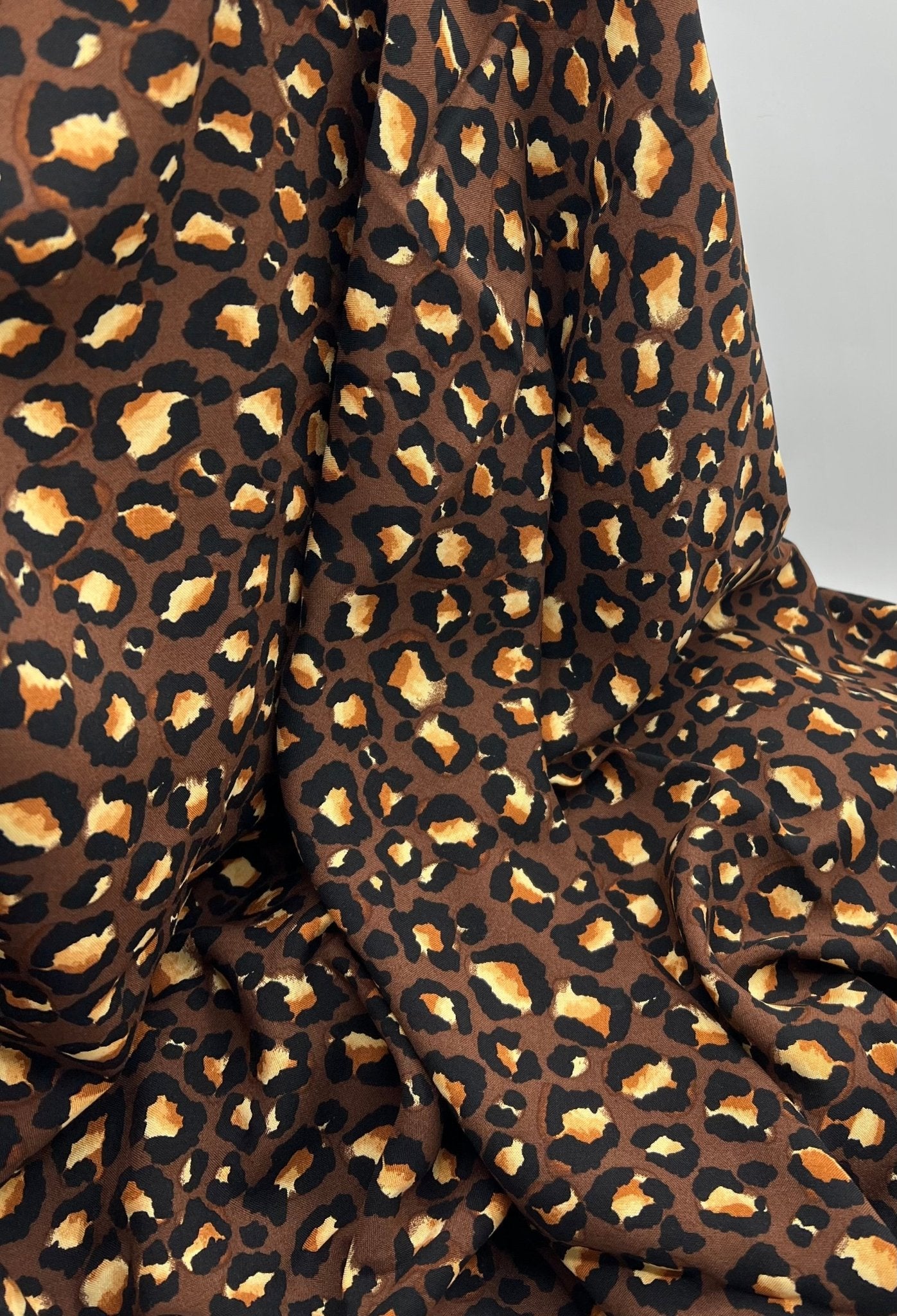 Brown Leopard Animal Lightweight Non Stretch Woven Fabric - T9 Fabrics