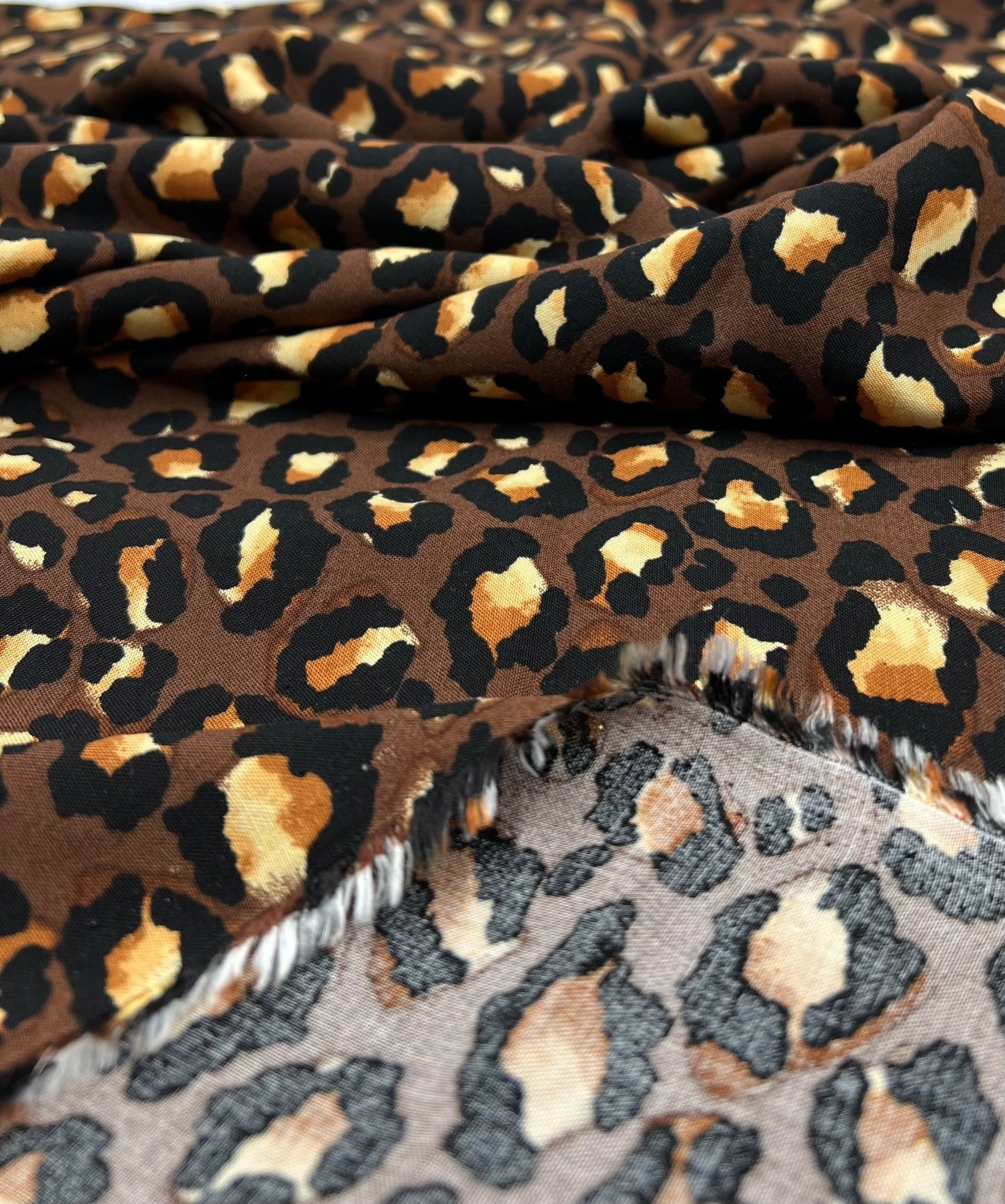 Brown Leopard Animal Lightweight Non Stretch Woven Fabric - T9 Fabrics