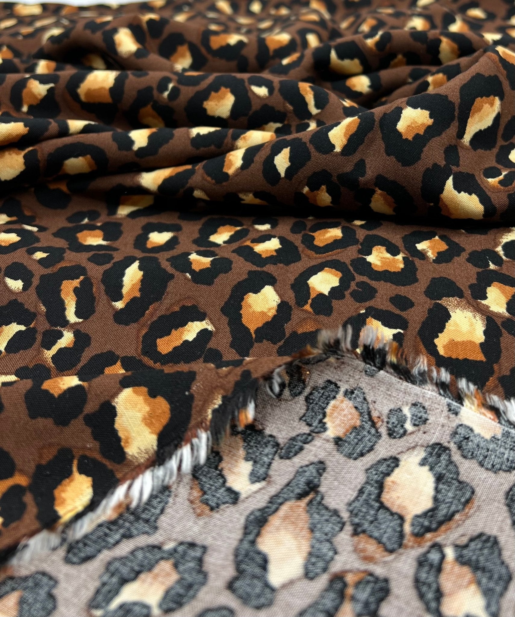 Brown Leopard Animal Lightweight Non Stretch Woven Fabric - T9 Fabrics