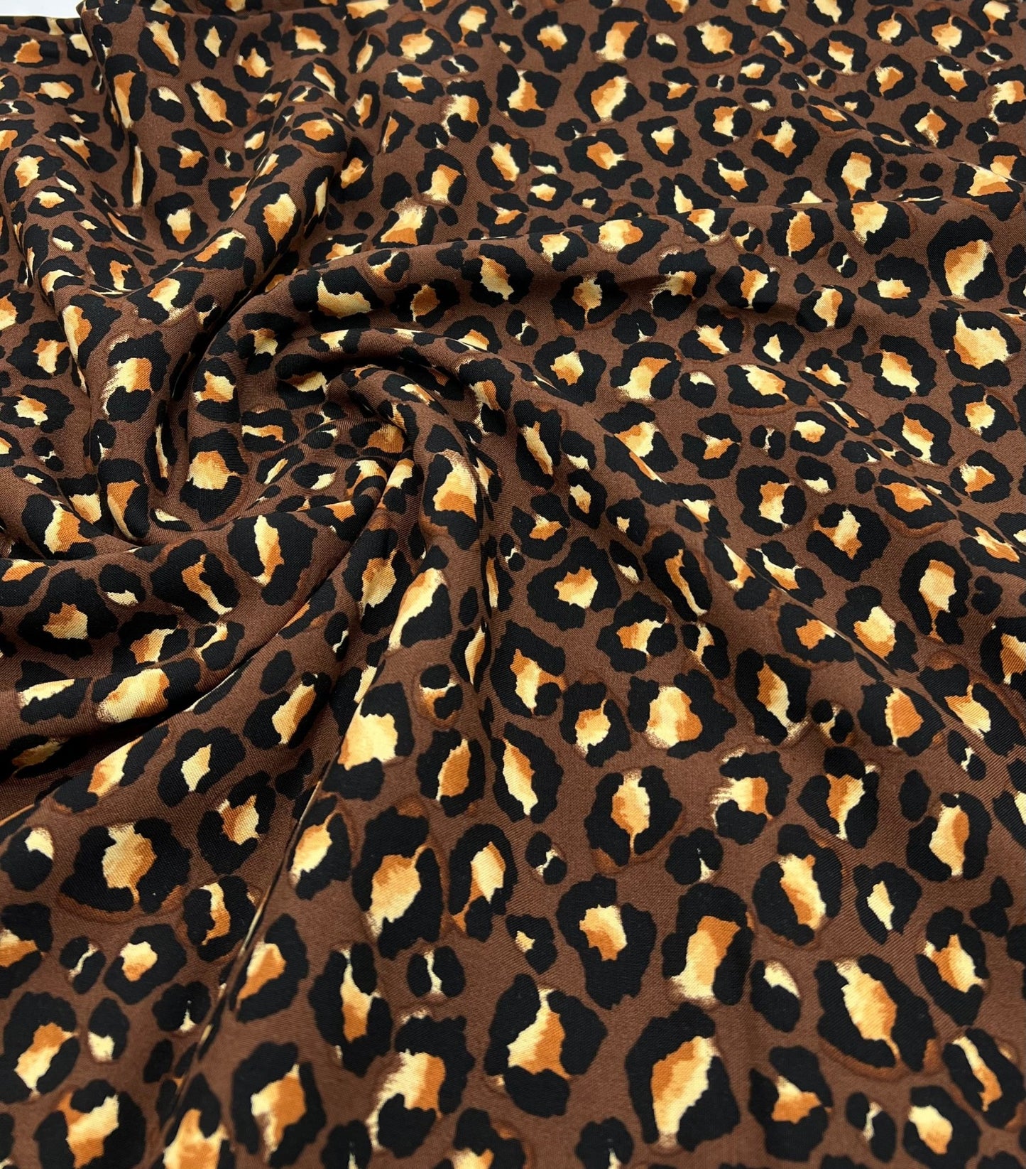 Brown Leopard Animal Lightweight Non Stretch Woven Fabric - T9 Fabrics