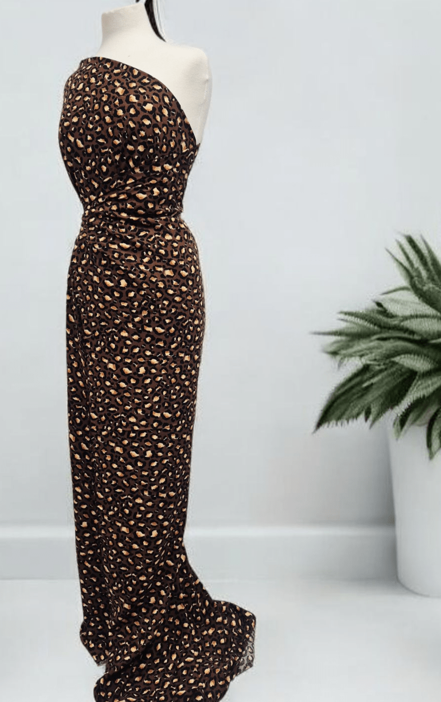 Brown Leopard Animal Lightweight Non Stretch Woven Fabric - T9 Fabrics