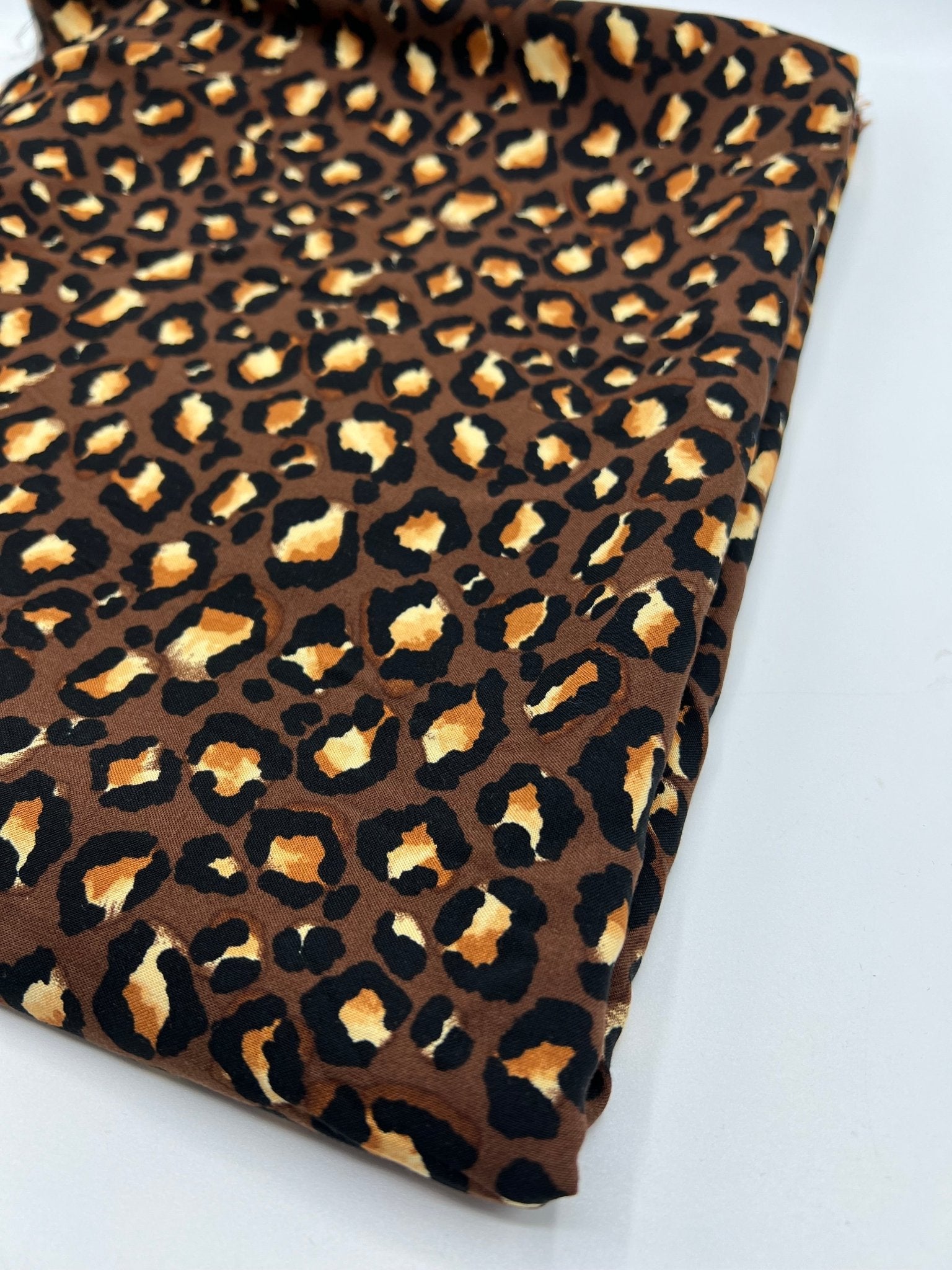 Brown Leopard Animal Lightweight Non Stretch Woven Fabric - T9 Fabrics